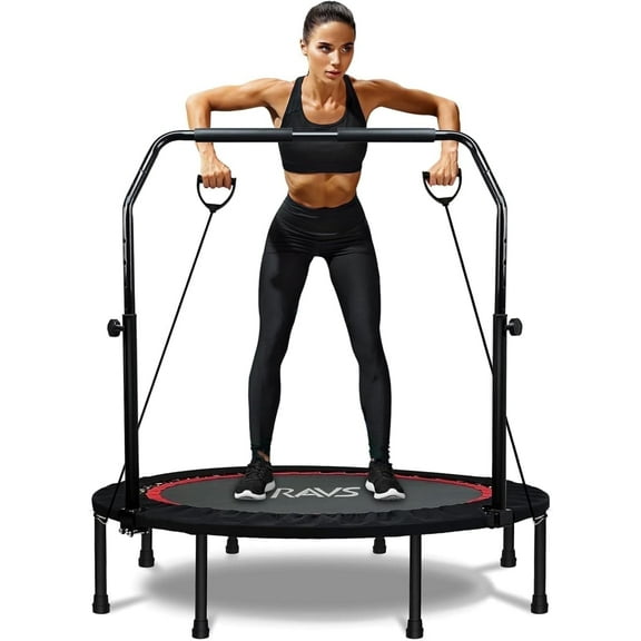 RAVS 48 Inch Rebounder Trampoline, Foldable Fitness, 450 lbs Weight Capacity, Adjustable Handlebar,
