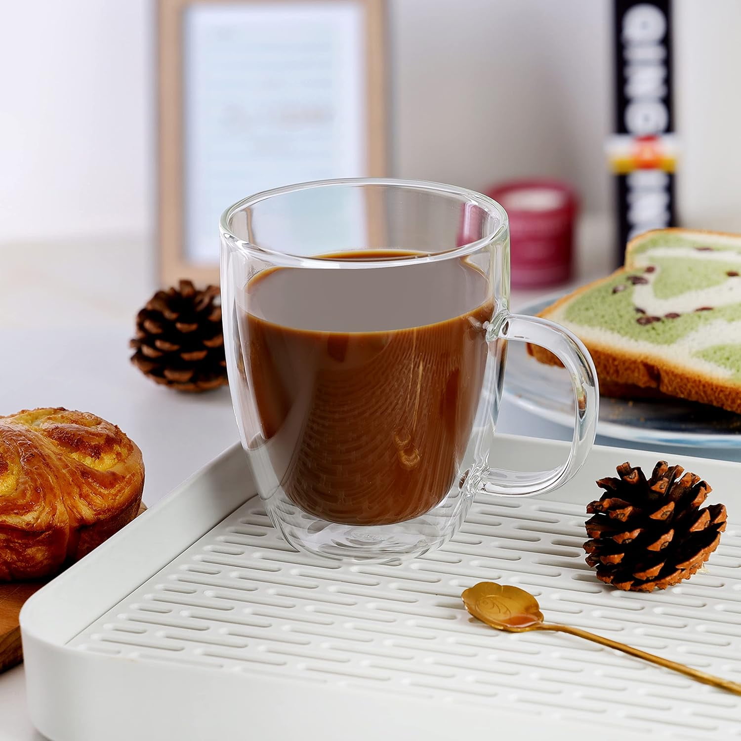 Large Glass Coffee Mugs 17oz,Double Walled Insulated Clear Coffee Cups with Handle,Clear Espresso Mugs for Cappuccino,Latte,Tea Bags,Hot and Cold Beverages