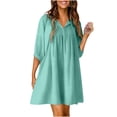 thumbnail image 2 of Puntoco Vestido De Manga Corta Con Cuello En V, Vestido Sexy De Color Liso Para Mujer, Vestido De Manga Media Con Cuello En V, Verde Menta S, 2 of 6