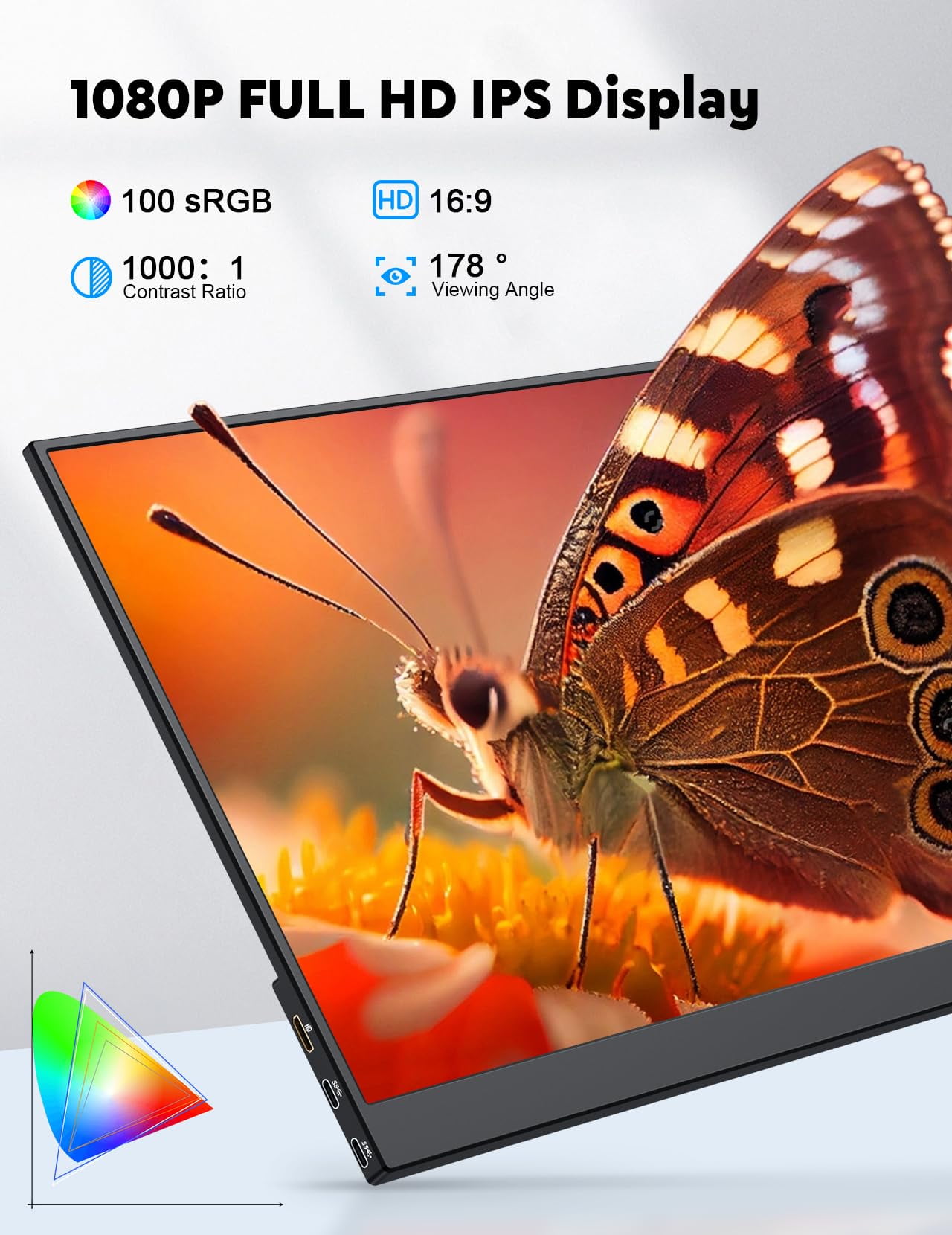SZORZY 15.6" Portable Monitor Zero Frame, Ultra Slim 1080P FHD 100% sRGB IPS Display, Plug & Play Second Screen for Windows Mac Android Switch PS5