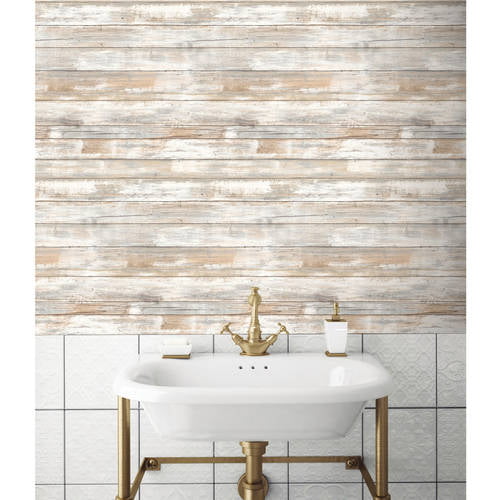 RoomMates Distressed Wood Peel and Stick Wall Decor Wallpaper 