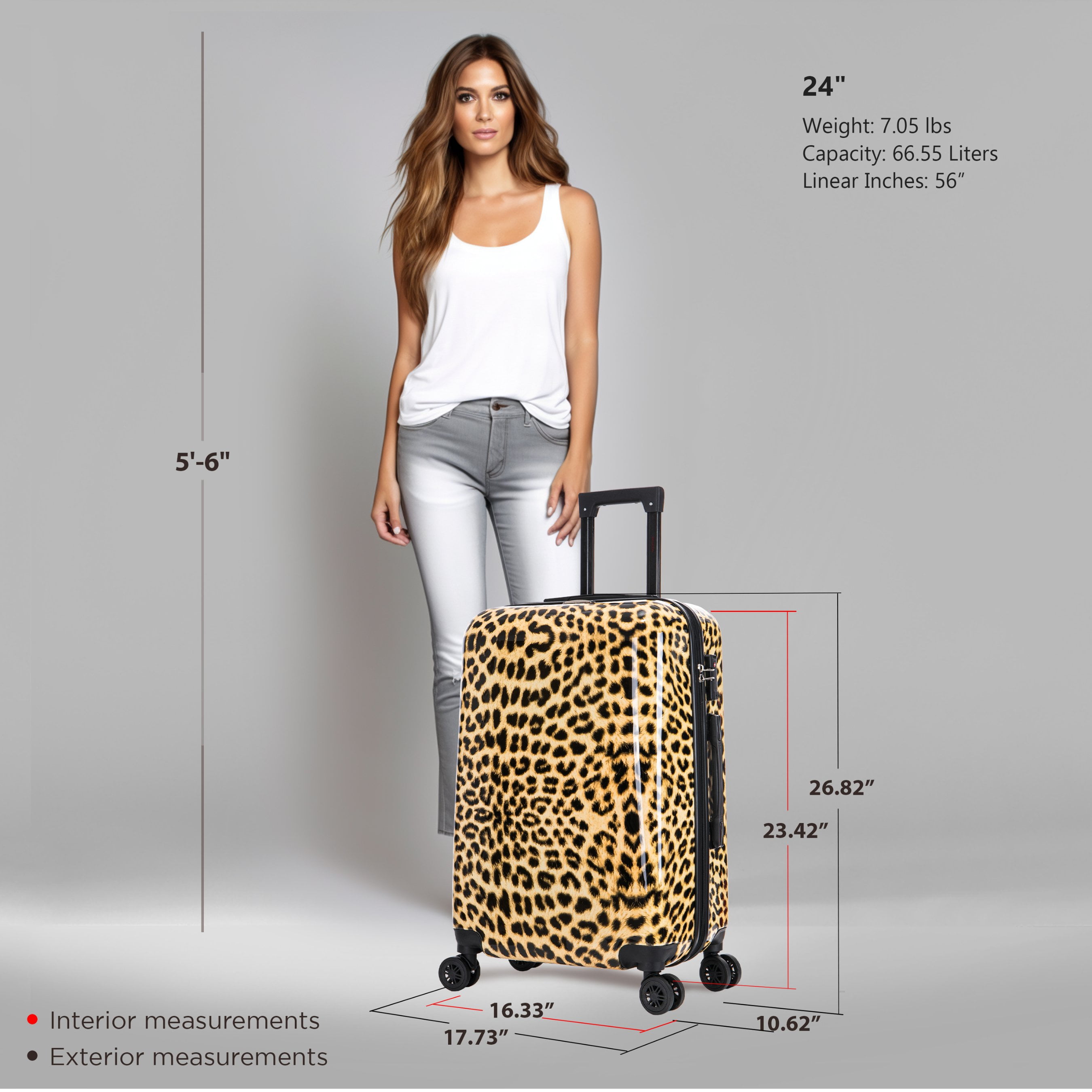 InUSA Print 24" Hardside Lightweight Luggage with Spinner Wheels, Handle, Trolley, Cheetah