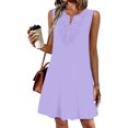 thumbnail image 4 of VBVC Women's Sleeveless Lace Insert Split Neck Dress , Ladies' Casual Loose Mini Tunic Dress , Summer Solid Color Shift Dress For Women, S-3XL, 4 of 5
