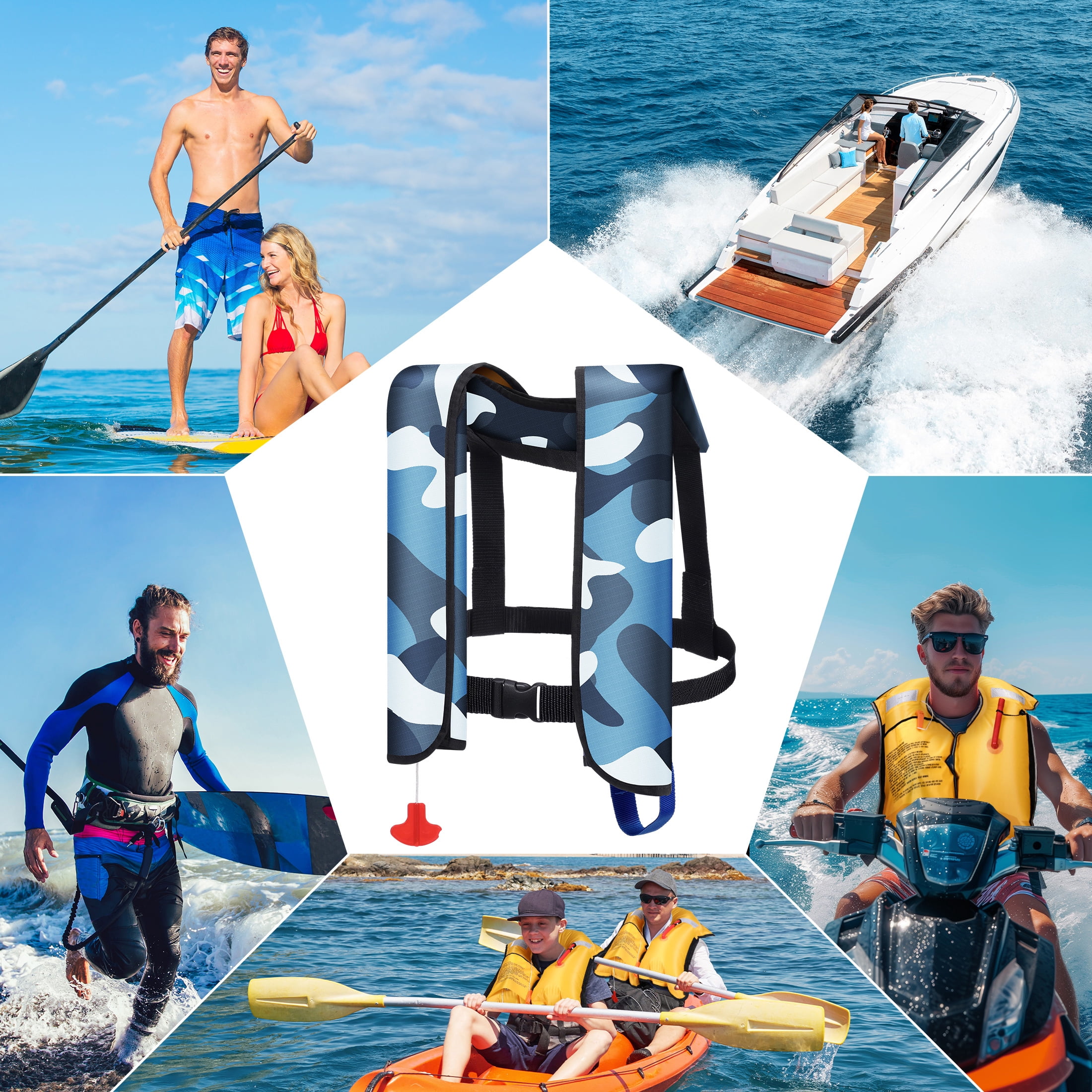WARMOUNTS Automatic Inflatable Life Jacket w/ Whistle, Adult PFD Survival Buoyancy Vest for Boating Fishing Sailing Surfing Kayaking for Men Women Max Waist Size: 50''