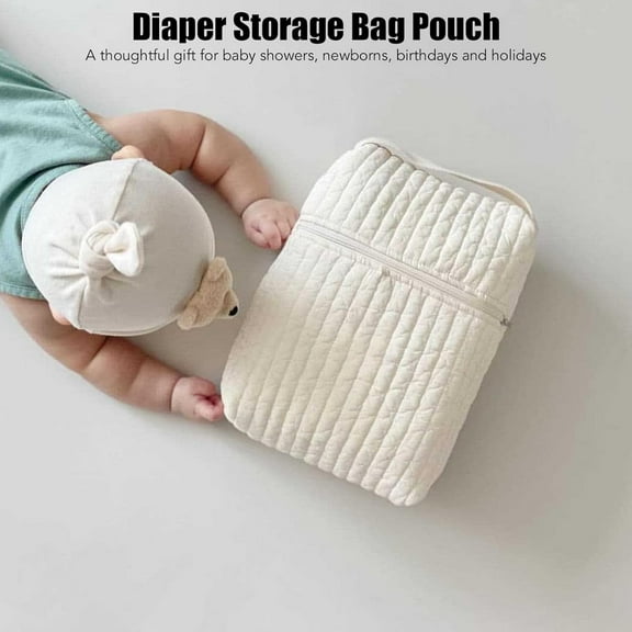 Diaper Bag, Diaper Tote Bag, Large Capacity Cotton Diaper Bag Organizing Pouch Multifunctional Quilting Reusable Diaper Storage Bag for Baby Going Out
