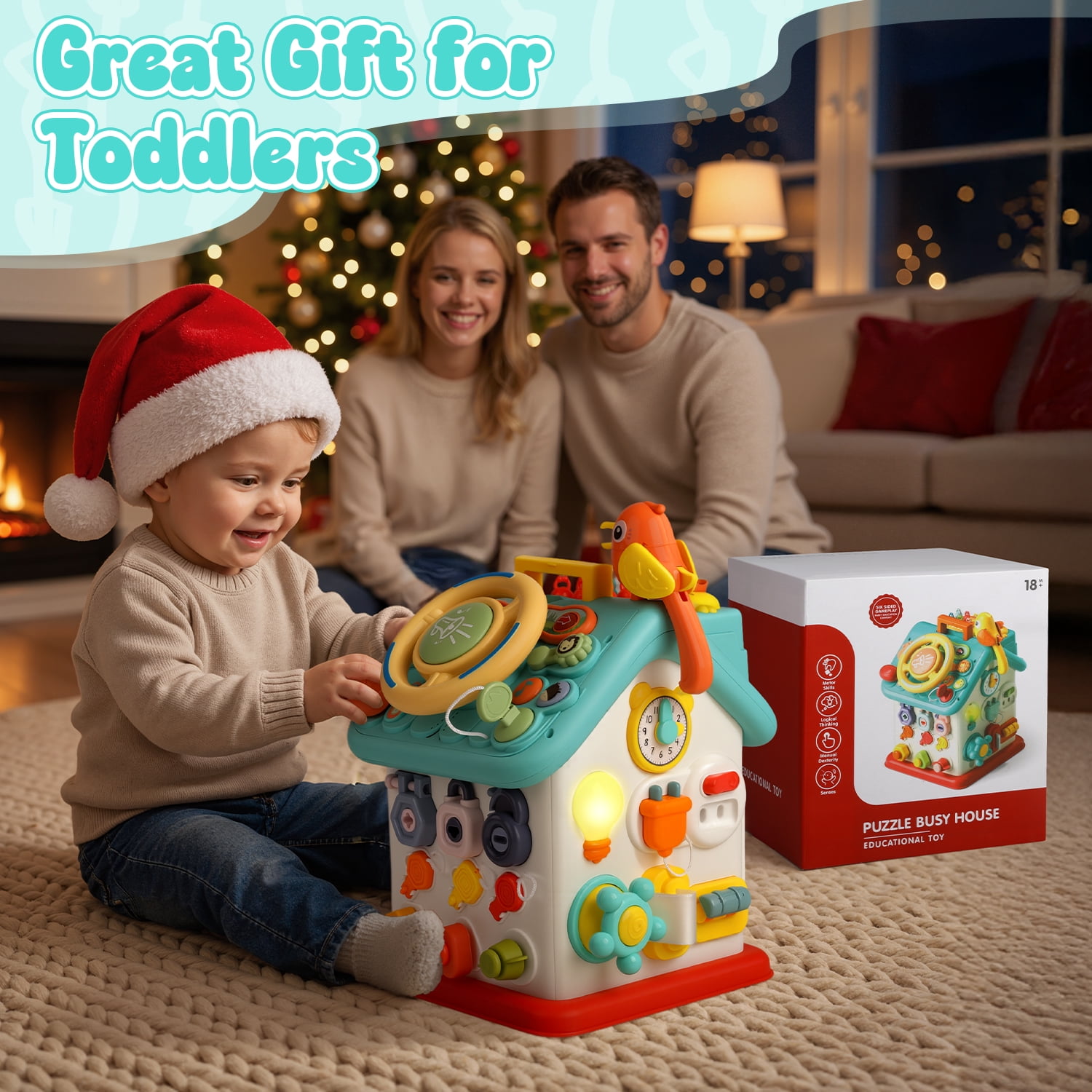 Beefunni Montessori Toddler Toys for 1 Year Old – Musical Learning House, Educational Baby Toys for Boys & Girls, Early Learning Activity Cube, Sensory Toys for Toddlers Ages 6–36 Months