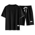 thumbnail image 6 of RPVATI Men 2 Piece Short Set Plus Size Summer Waffle Short Sleeve Shirt & Shorts Casual Athletic Jogging Tracksuits Black 3XL, 6 of 6