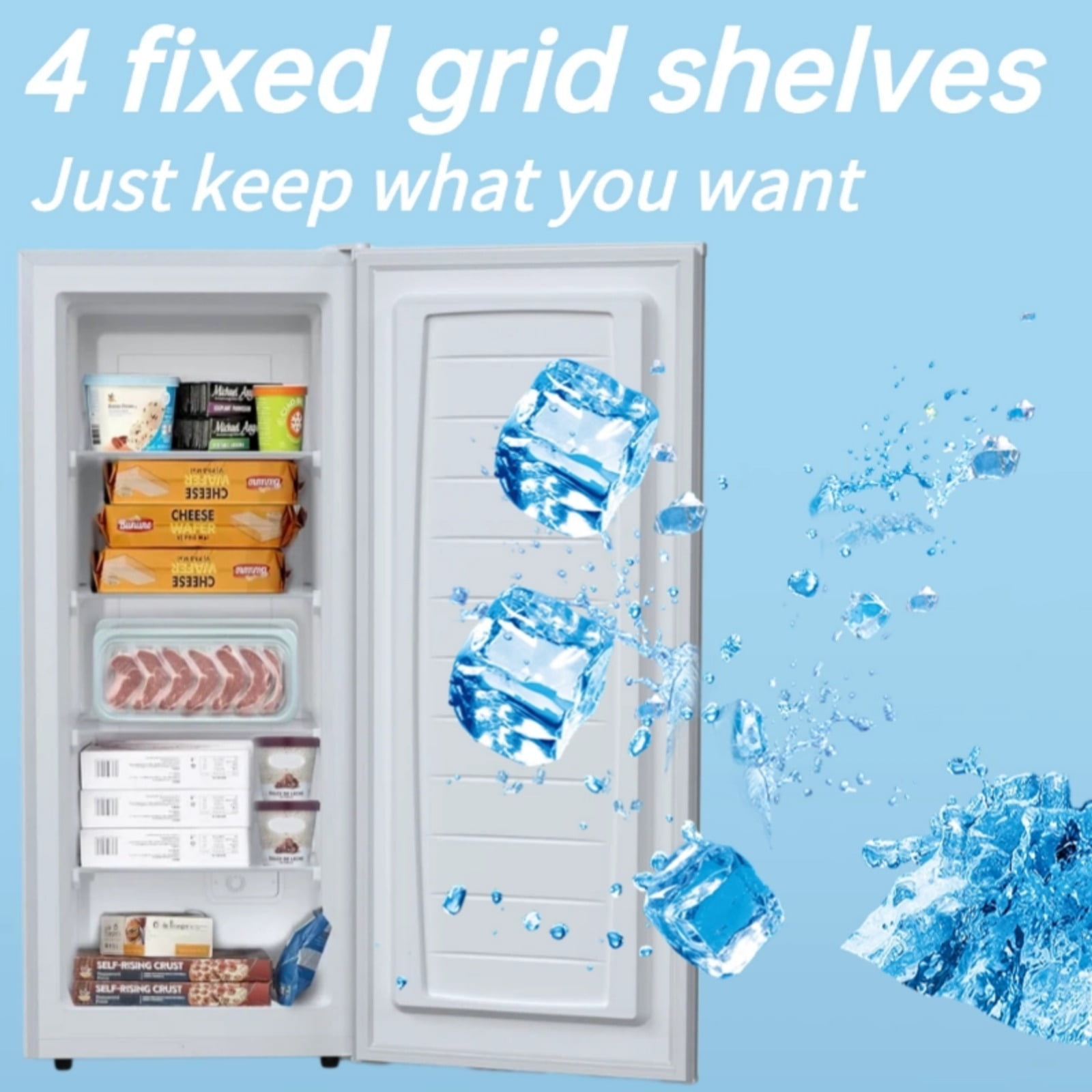 Auseo 7 Cu. ft. Upright Freezer with 4 fixed grid shelves, Space Saving, Adjustable Temperature Controls, Garage Ready deep Freezer, Manual Defrost, White