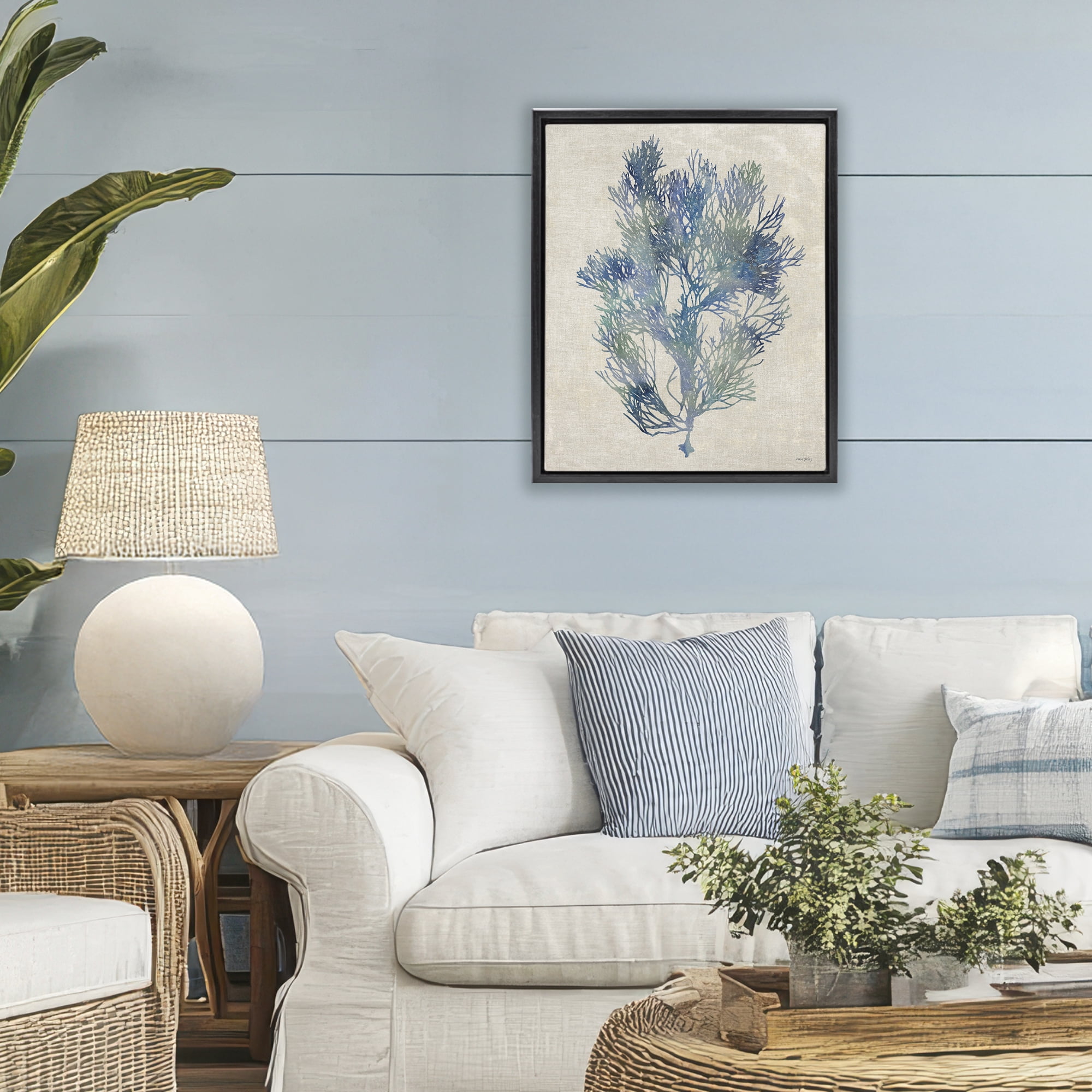 Stupell Industries Misty Blue Coral Study Black Framed Floater Canvas Wall Art, design by Amber Sterling