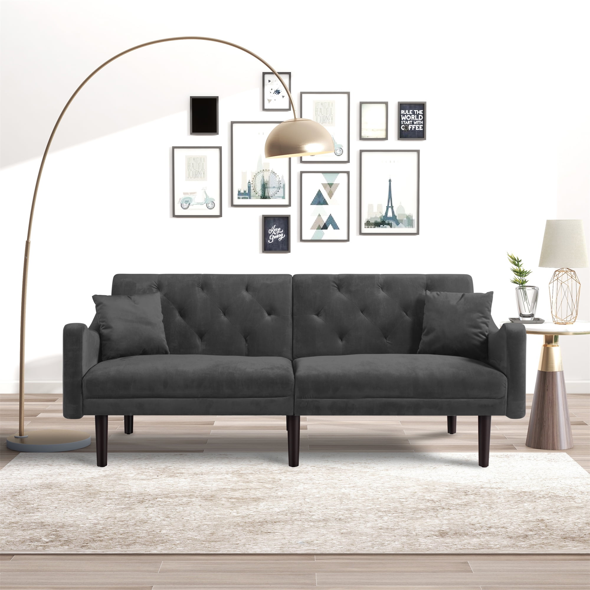 Kepooman Modern Velvet Convertible Sofa Bed for Living Room Bedroom, Button Tufted Curved Arms Futon Couch for Compact Living Space, Adjustable Lounge Sofa Bed Sleeper for Home Apartment, Gray Kepooman Modern Velvet Convertible Sofa Bed for Living Room Bedroom, Button Tufted Curved Arms Futon Couch for Compact Living Space, Adjustable Lounge Sofa Bed Sleeper for Home Apartment, Gray