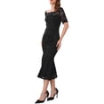 thumbnail image 4 of Vestido de cóctel para mujer INSPIRE CHIC con encaje, dobladillo de cola de pez, manga corta, ajustado, midi, negro, 2XL, 4 of 6