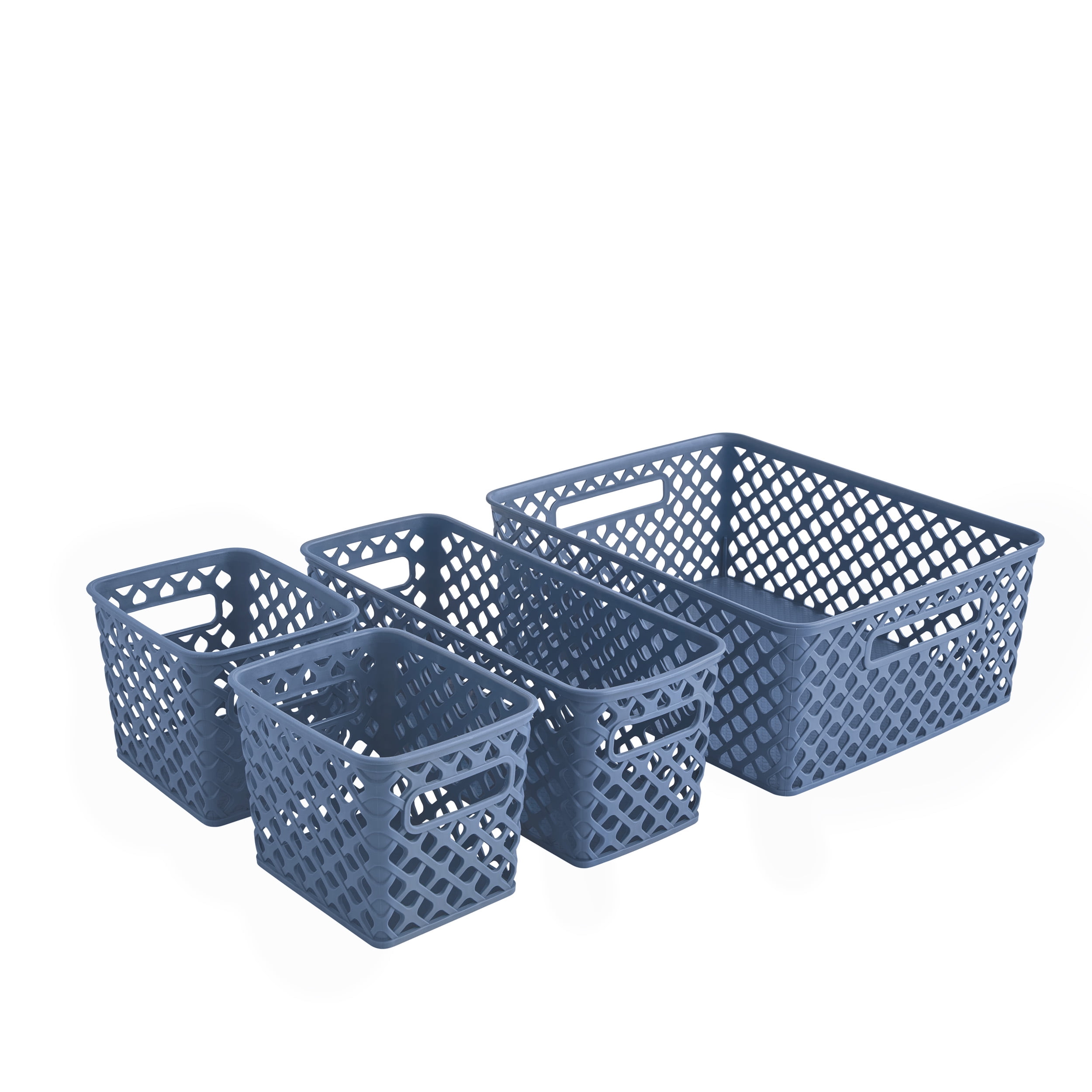(2 pack) Mainstays 4-Piece Blue Decorative Plastic Storage Basket Set, 14 in x 11.6 in x 5.3 in