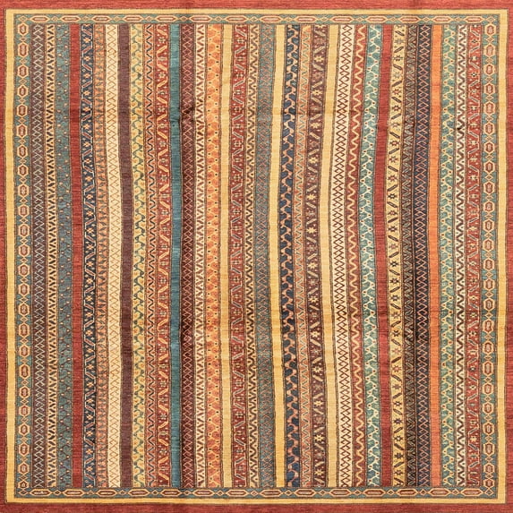 Ahgly Company Machine Washable Indoor Square Abstract Brown Sand Brown Area Rugs, 3' Square