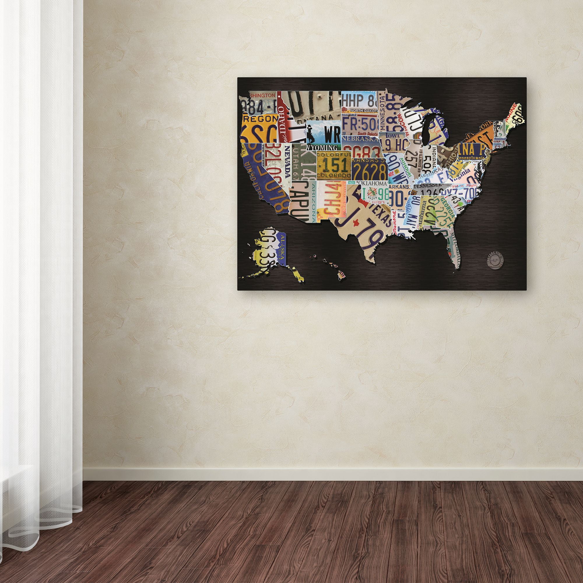Trademark Fine Art 'USA License Plat Map on Black Wood' Canvas Art by Masters Fine Art
