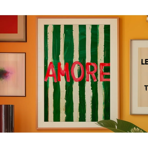 Amore Poster, Green Wall Art, Stripe Print, Kitchen Wall Decor, Psychedelic Wall Art, Dopamine Decor, Eclectic Wall Art, Maximalist Poster Wall Art, Modern Wall Decor, 8x12 UNFRAMED