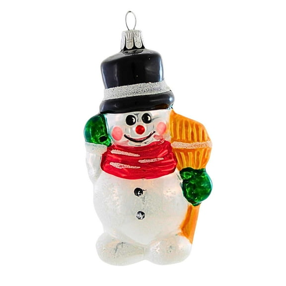 Golden Bell Collection Snowman With Broom Glass Ornament Frosty Sn210