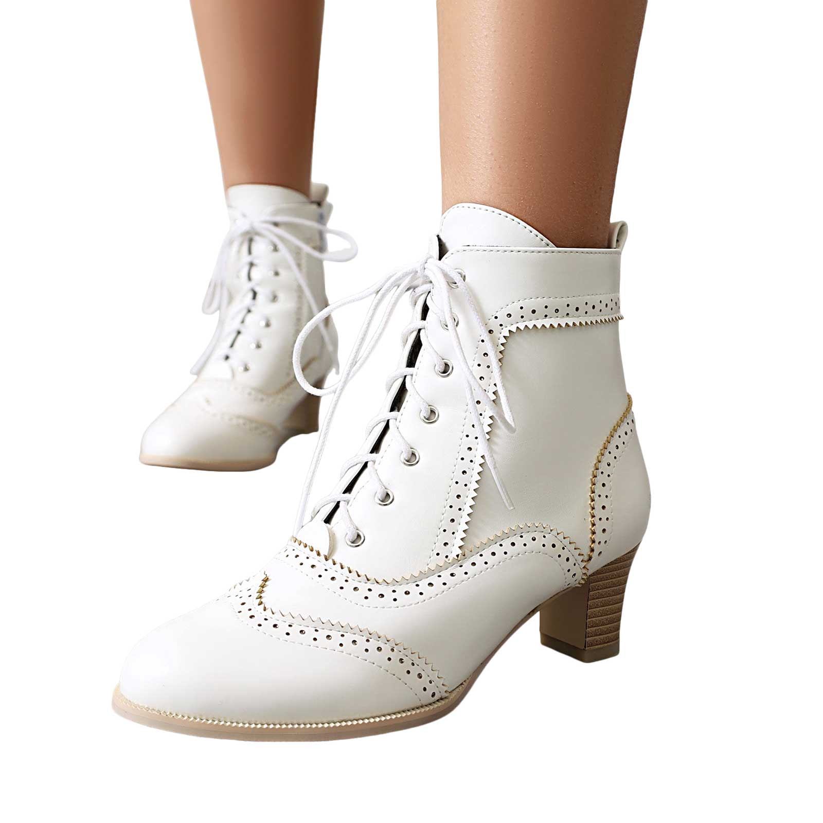 Mostsola Women's Victorian Boots Lace up Leather Zipper Vintage