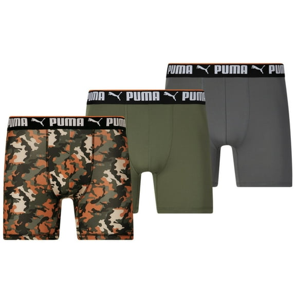 PUMA MEN'S 3 PACK - PHG 1605 CAMO OLIVE LARGE - BOXER BRIEF UNDERWEAR SPORT