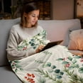 thumbnail image 5 of Winter Floral Flannel Blanket for Bed,Travel and Camping, Christmas Eucalyptus Leaves Red Berry Rustic Super Soft Cozy Blanket for All Seasons 40"x50", 5 of 9