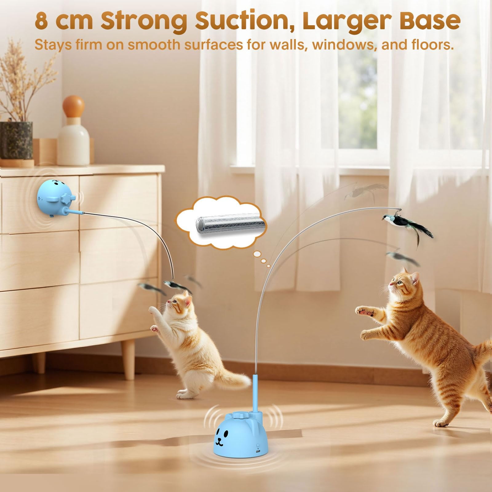 Interactive Cat Toys For Indoor Cats: Upgraded 360° Automatic Spin Flying Bird Wand With Silicone Protected Rod Safe Play  Strong 8cm Suction Cup Usb-rechargeable Bored Kittens And Adult