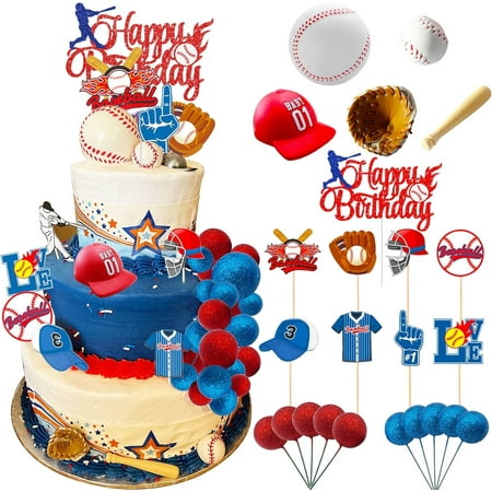 LaVenty 24 PCS PresNok Baseball Cake Decoration My Rookie Year Cake Decoration Baseball Birthday Decoration Baseball Birthday Party Supplies My Rookie Year