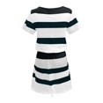 thumbnail image 4 of gakvbuo Summer Summer Dresses for Women Beach Dresses Casual Striped Dress V Neck Spaghetti Strap Mini Dress Elastic Waist Belt Swing Dress with Pockets, 4 of 5
