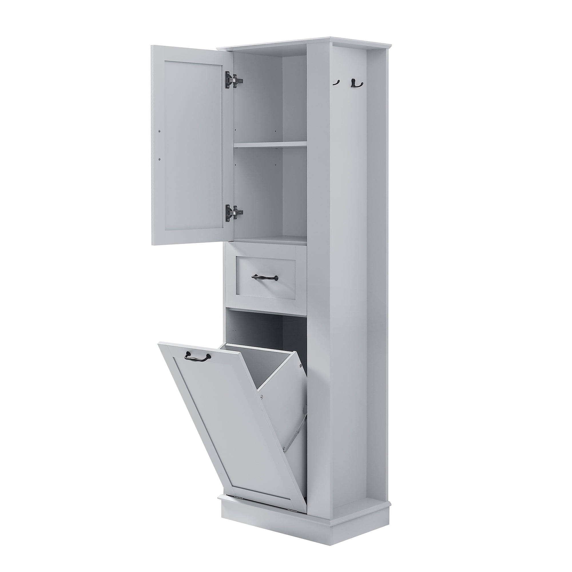 Alvantor 68" Bathroom Cabinet with Tilt-Out Compartment, Freestanding Wooden Storage Cabinet for Bathroom Living Room Gray