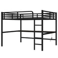 thumbnail image 3 of YDSM  Metal Queen Size Loft Bed with Power Outlet and LED Lighted, Space-Saving, Noise Reduced, Black, 3 of 6