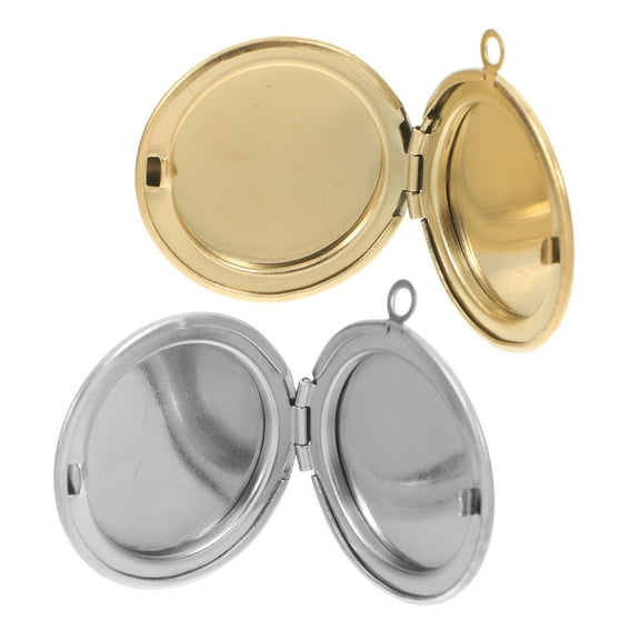MLINS 2Pcs Stainless Steel Round Locket Pendants for DIY Jewelry Making Silver and Golden Picture Photo Frame Charms for Memorial Necklace Making