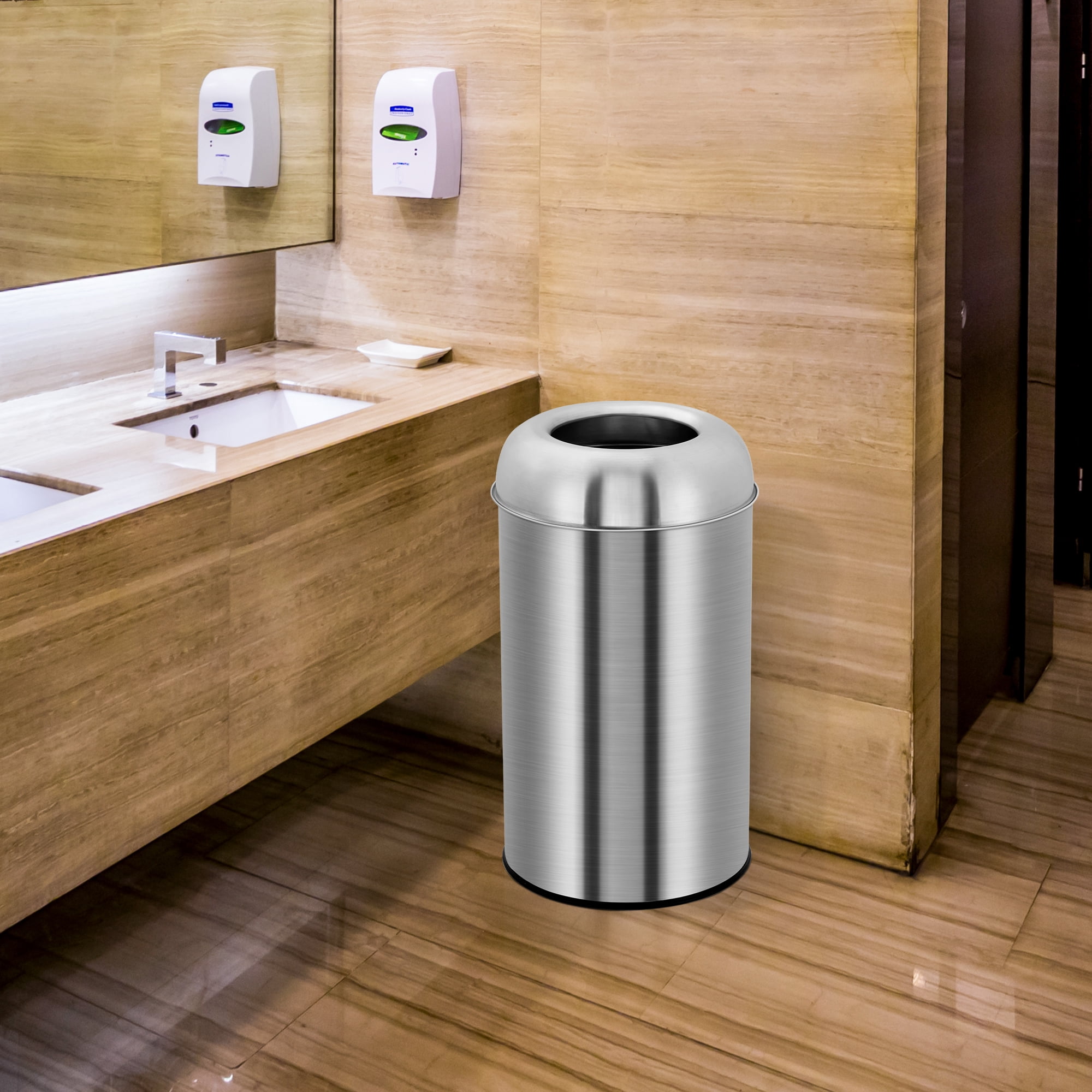 Open Top Trash Can, Commercial Grade Stainless Steel Garbage Can with Removable Inner Bucket, Outdoor Indoor Space-Saving Industrial Waste Container for Home, Office, Restaurant