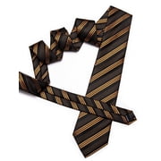 Barry.Wang Golden Silk Ties for Men Sets Woven Black Striped Formal Necktie Pocket Square Cufflinks Wedding Party 4PCS