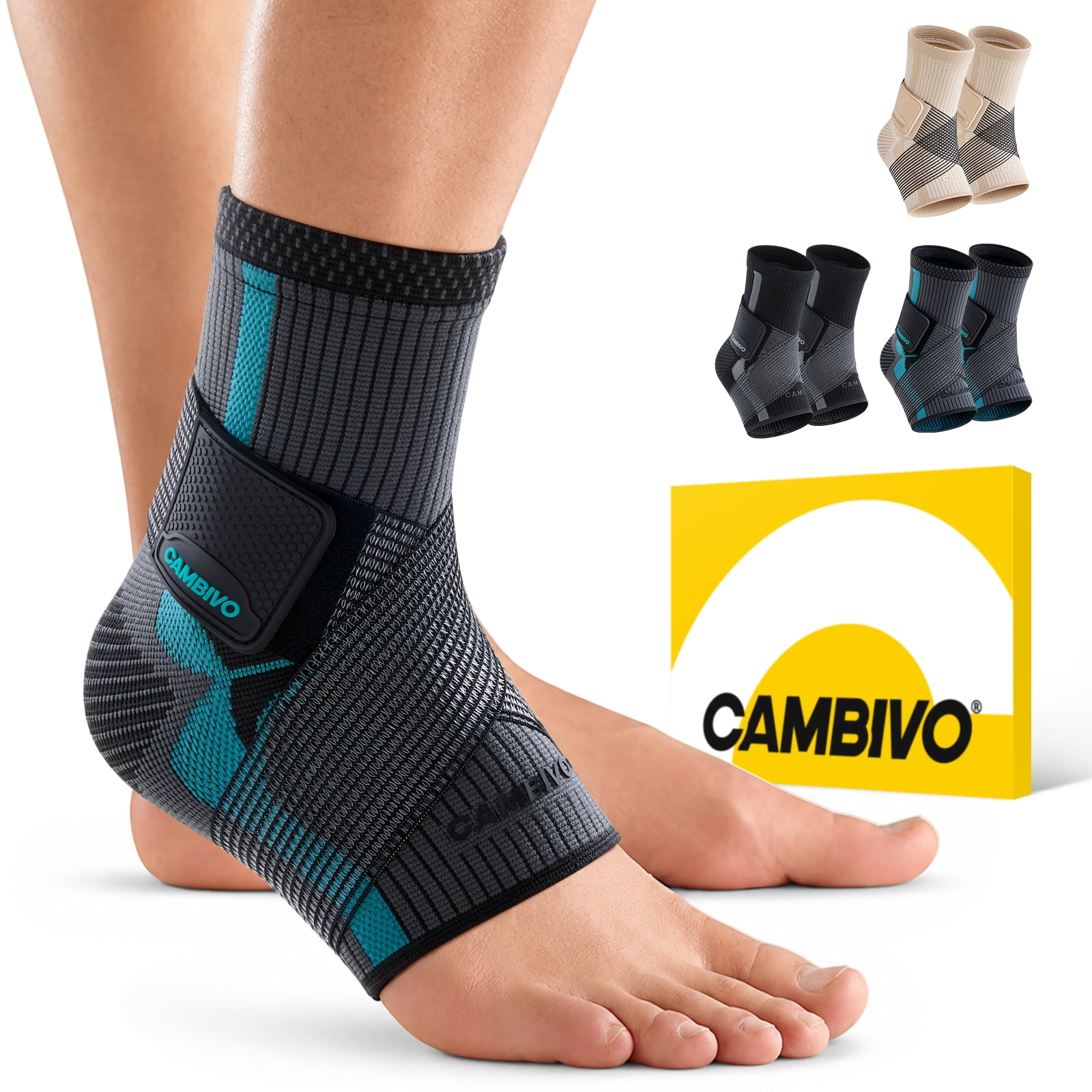CAMBIVO Ankle Brace Compression Socks for Women & Men - Adjustable Ankle Support for Plantar Fasciitis & Pain Relief - 1 Pair