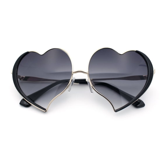 Womens Cute Bubbly Heart Shape Metal Rim Retro Lolita Sunglasses Gold Black - Smoke
