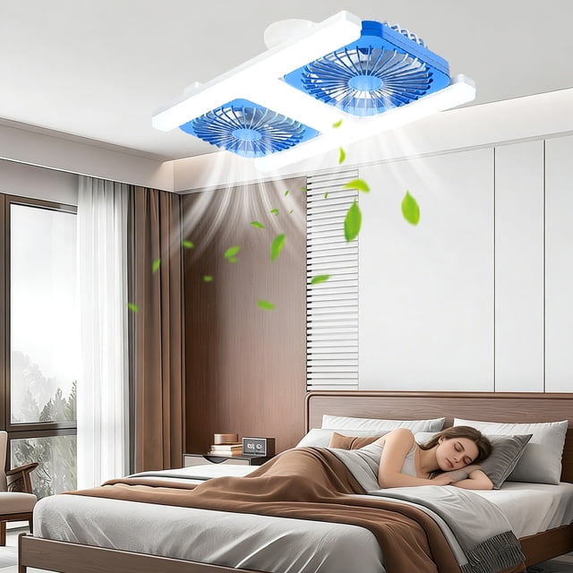 Rewenti -Fan Led Ceiling Fan Light with E27 Base Remote Control Adjustable Angle Quiet Ceiling Lamp for Home