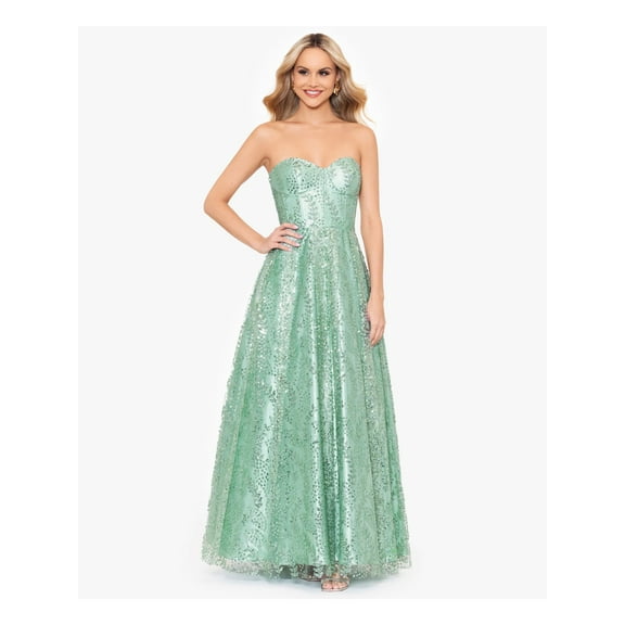 BLONDIE NITES Womens Green Zippered Pocketed Pleated Skirt Lined Boning Padde Sleeveless Sweetheart Neckline Full-Length Formal Gown Dress Juniors 5
