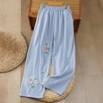 thumbnail image 2 of DHFJKG Womens Bohemian Wide Leg Pants For Women Flowy Palazzo Floral Embroidery Summer Loose Fit Elastic Waist Pants With Pockets Ethnic Style Comfortable Trousers, 2 of 4