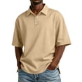 thumbnail image 2 of HAJWOH Mens Uniforms Tops for School Short Sleeve Tops Dressy Casual Button T-Shirt 2026 Spring New with Collar Golf Polo Shirts Workout Clothing Khaki S, 2 of 6