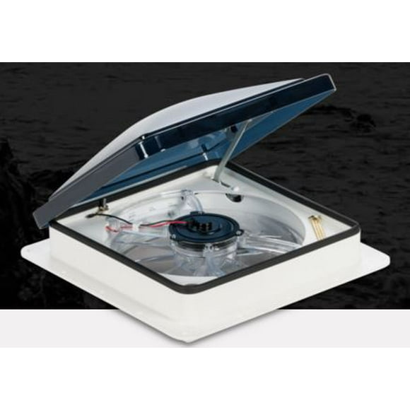 Dometic Roof Vent 803350 Fan-Tastic; Automatic Closing; For 14 Inch x 14 Inch; With 3-Speed/Reverse/Thermostat/Rain Sensor Fan; Smoke Dome/White High Profile Base; High Density UV-Stable Polyethylene