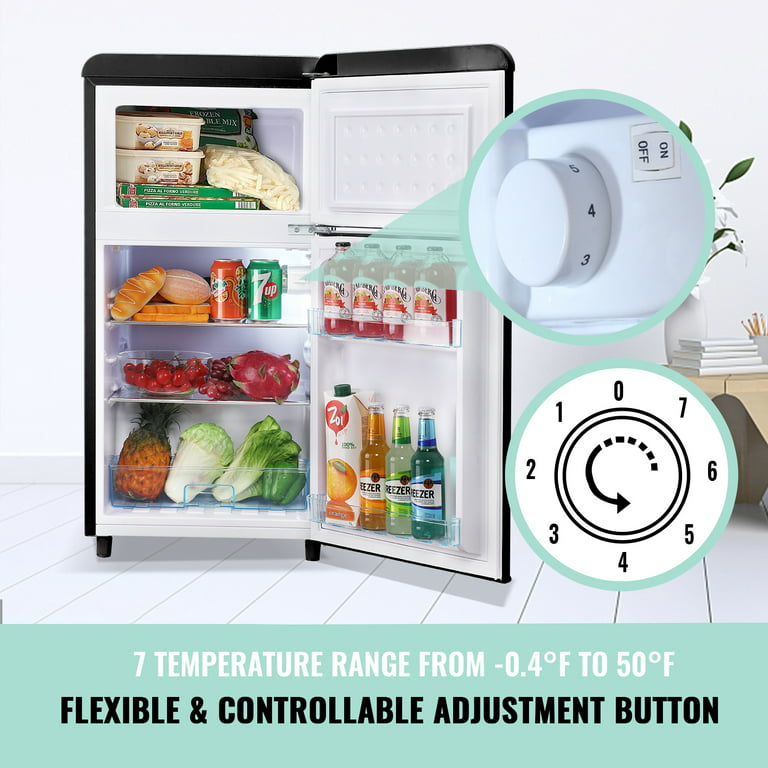 DEMULLER Mini Fridge Dual Door Refrigerator with Freezer, 3.5 Cu.Ft Compact  Refrigerator with Handle, Adjustable Temperature & Removable Glass