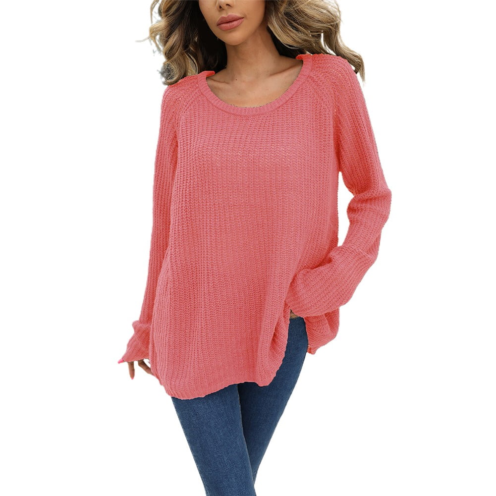 ALSLIAO Womens Baggy Off Shoulder Sweater Jumper Ladies Loose Long Sleeve  Pullover Tops 