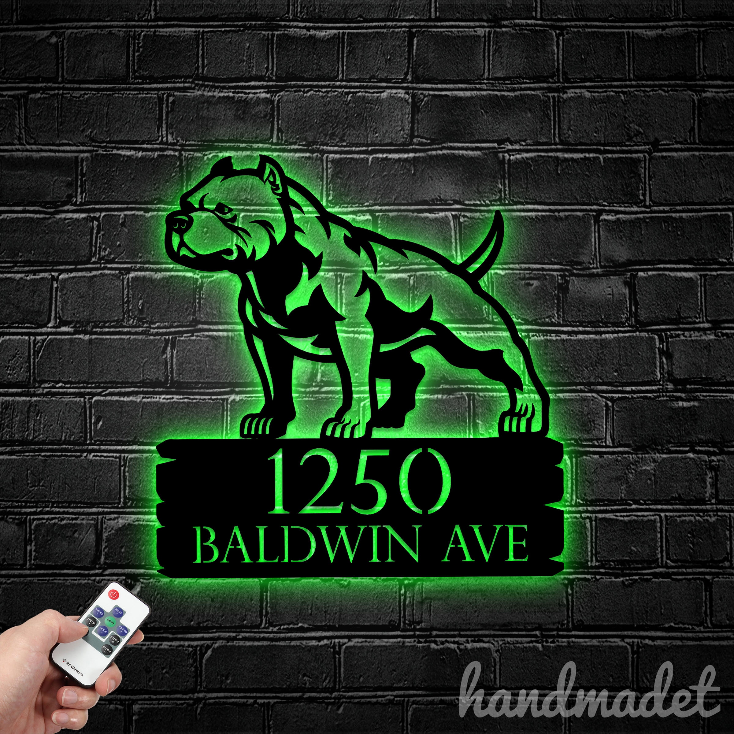 Handmadetneonsign Pit Bull House Number, Pit Bull Home Address Metal, Dog House Address Sign 67592