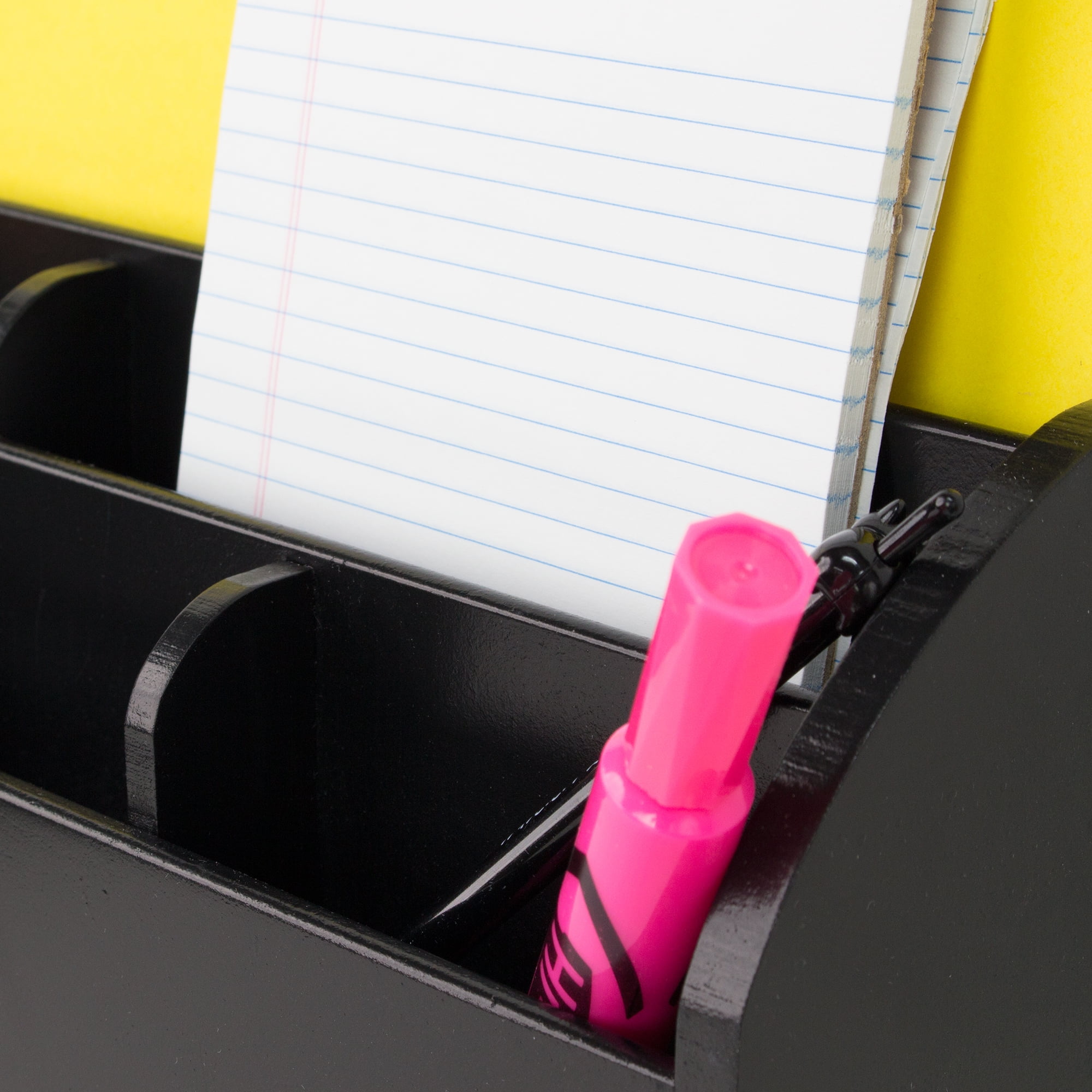 American Art Decor Space Saving Desk Organizer Pen Storage with Drawers & USB Port for Charging - Black Accessory Set