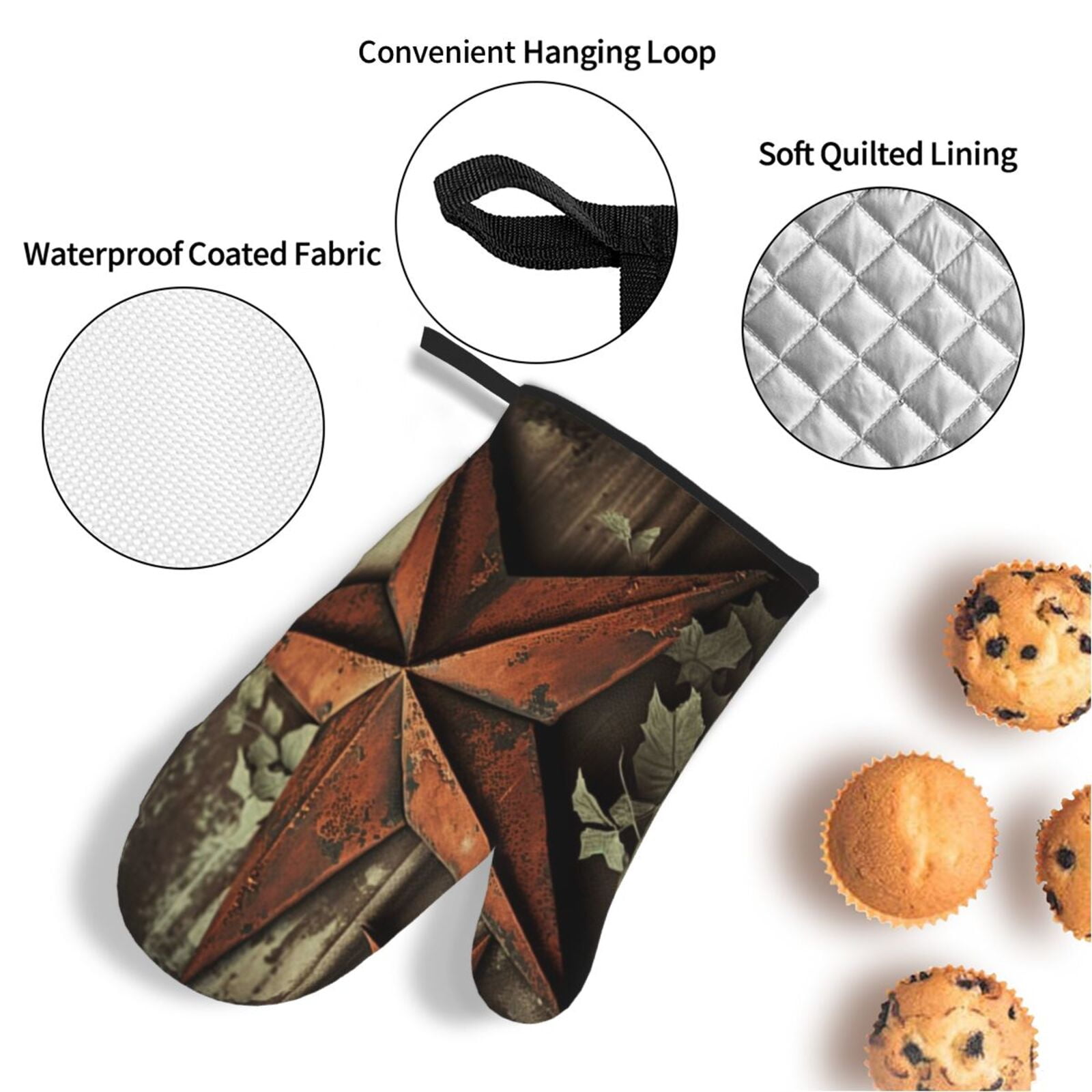 Vintage Rusty Stars Primitive Country Rustic 4Pcs Oven Mitts and Pot Holders Sets Oven Kitchen Gloves Hot Pads for Cooking BBQ Baking Grilling