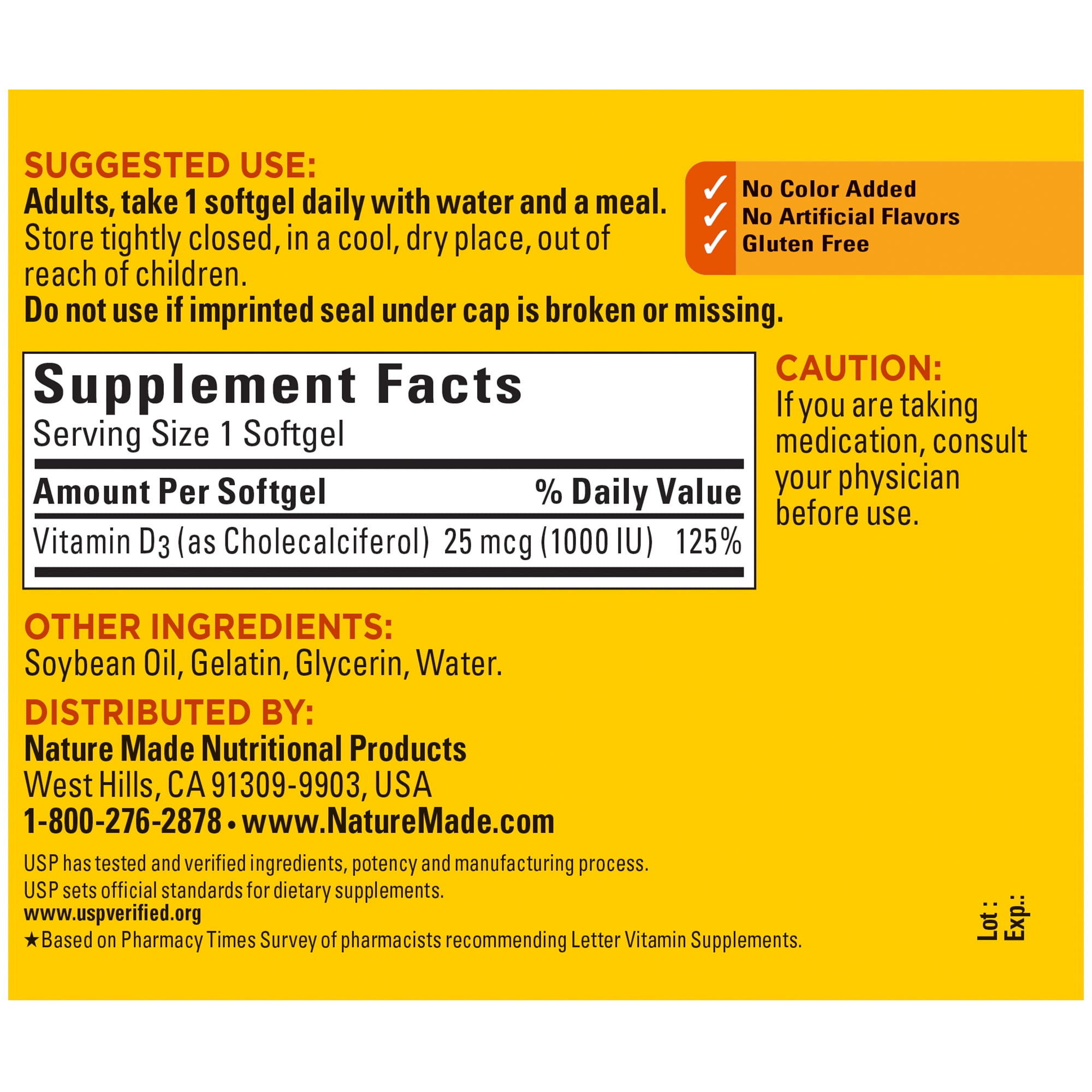 Nature Made Vitamin D3 1000 Iu 25mcg Softgels 500 Count