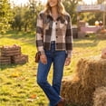 thumbnail image 6 of Womens Plaid Flannel Shacket Cropped Button Down Lapel Collar Long Sleeve Casual Jacket with Chest Flap Pockets M, 6 of 8