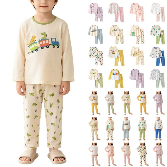 Bovxnpu Boys Girls Sleepwear Set Kids Print Cotton Long Sleeve Top Pants Homewear Outfits