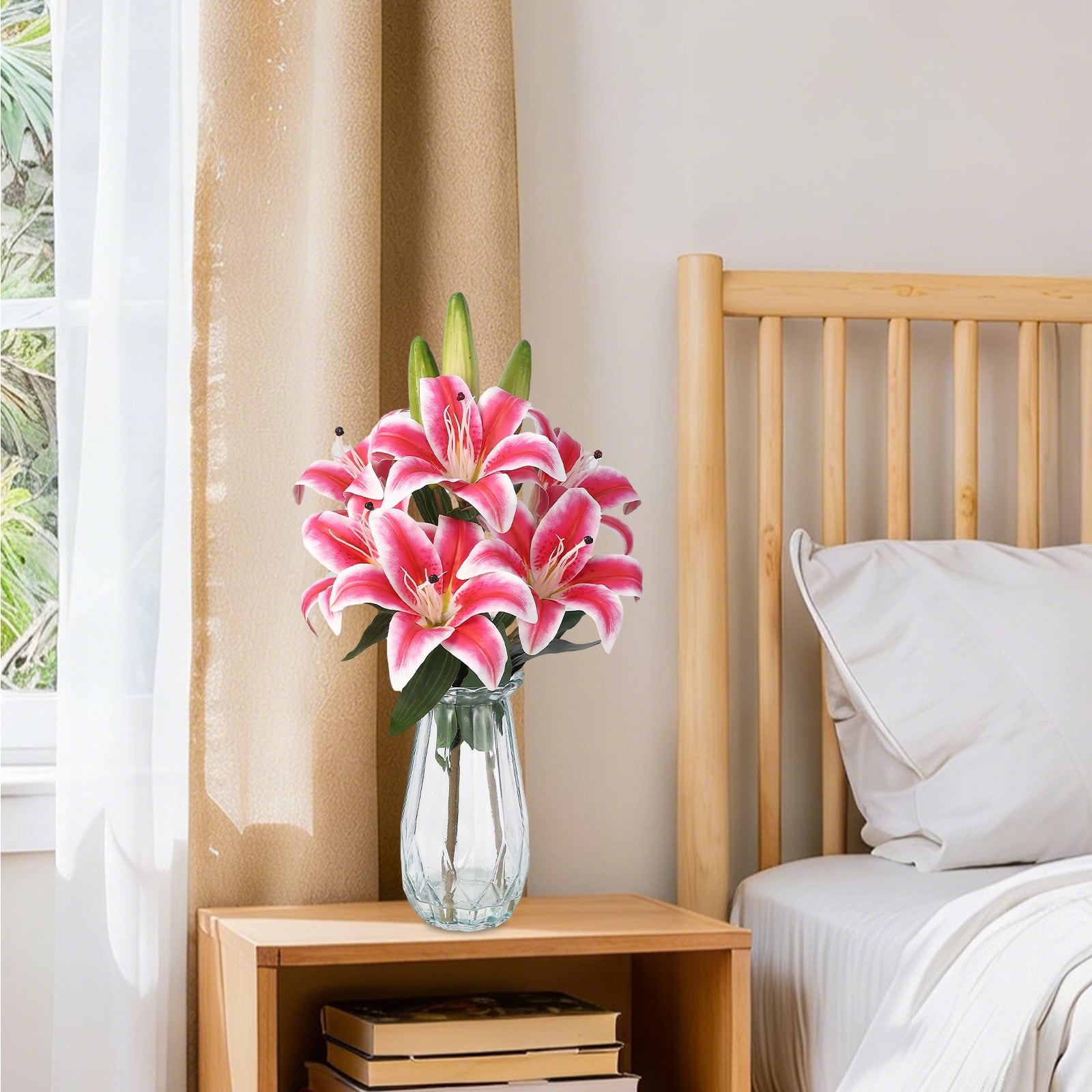 6 Pcs Artificial Tiger Lily Real Touch Easter Lily Fake Spring Flowers with Vase, for Indoor Outdoor Home Decor, Wedding Centerpieces, Cemetery Memorial Flowers