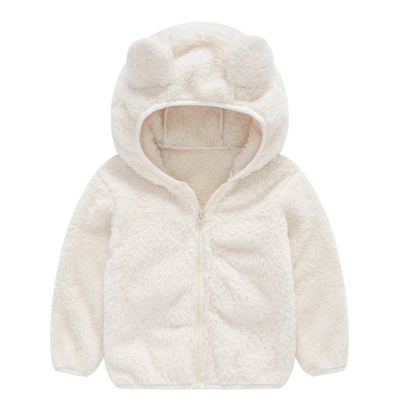 URMAGIC Toddler Girls Boys Fleece Hoody Jacket Zip Up Teddy Solid Color Coat Bear Ears Warm Winter Outwear