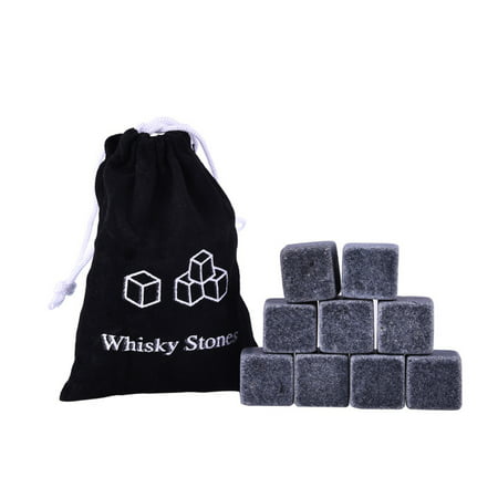 9 Pcs Whisky Ice Stones Wine Drinks Cooler Cubes Whiskey Rocks Granite Pouch (Best Whiskey Ice Cubes)