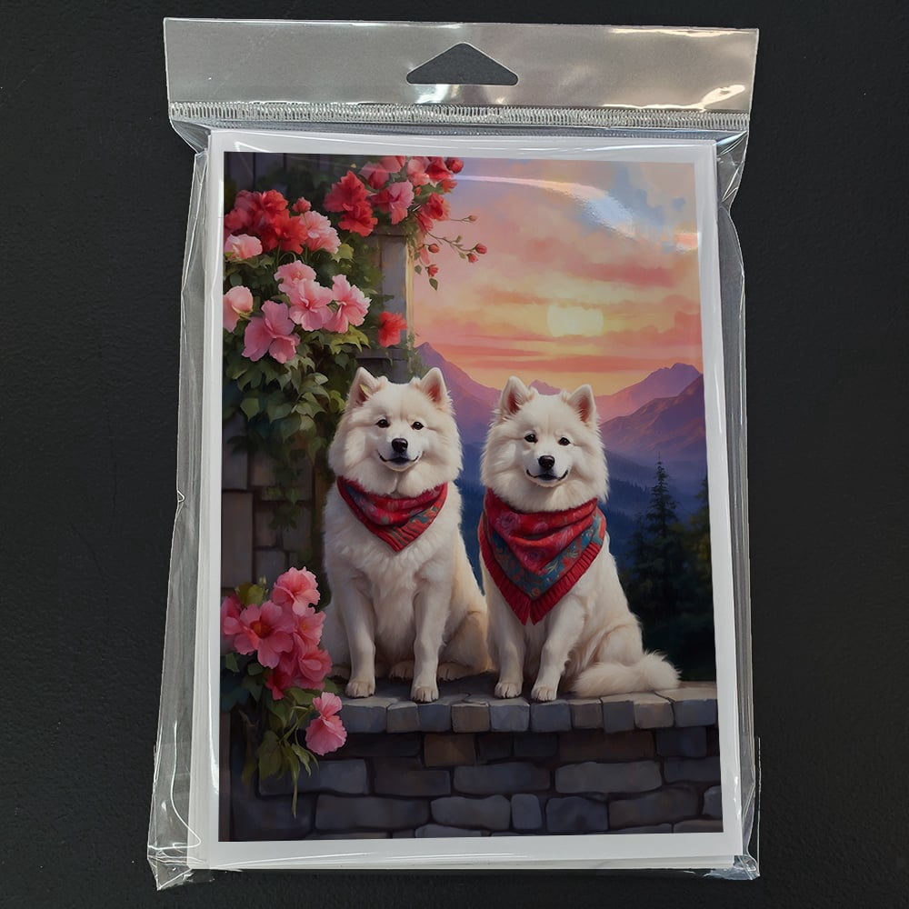 Samoyed Two Hearts Greeting Cards Pack of 8 7 in x 5 in